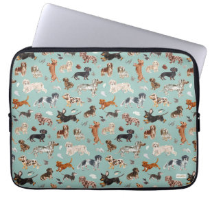 DACHSHUND DALLIANCE Watercolor Dog Print Aqua Laptop Sleeve