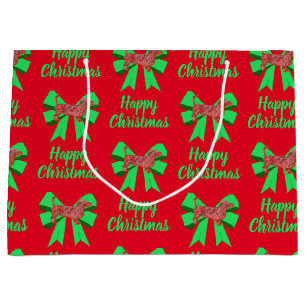 Dachshund Daxie Christmas Dog & Green Bow Large Gift Bag