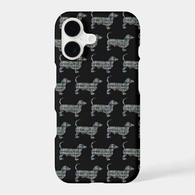 Dachshund Daxie Dog Cute Silhouette Grid Black iPhone Case (Back)