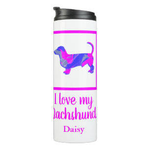 Dachshund / Daxie Dog Hot Pink & Blue Silhouette Thermal Tumbler
