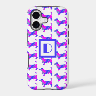 Dachshund / Daxie Dog Lover Pink Blue Monogram
