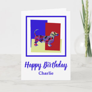 Dachshund/ Daxie Dog Red Blue Yellow Birthday Card