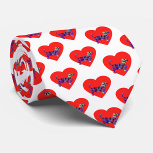 Dachshund Daxie Dog Red Valentine’s Day White Neck Tie