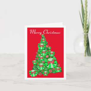 Dachshund Daxie Dog Silhouette Christmas Tree Red Card