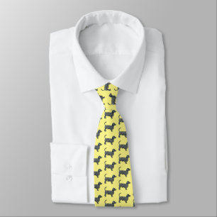 Dachshund Daxie Dog Silhouette Grid Yellow Neck Tie