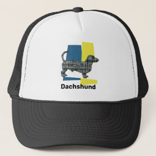 Dachshund / Daxie Dog Silhouette Tricolour Grid Trucker Hat