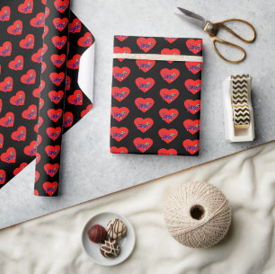 Dachshund Daxie Dog Silhouette Valentine Day Black Wrapping Paper