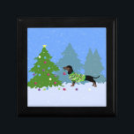 Dachshund Decorating Christmas Tree in forest Gift Box<br><div class="desc">This silhouette can also represent: Artois, Wiener dog, Weiner dog, Sausage Dog, Hot Dog, Hotdog, Teckel, Tweenie, Dachshund, Doxie, Hound, Standard Dachshund, Miniature Dachshund, Mini Dachshund, long bodied, hunting, Badger Dog, German, Liberty Hound, Smooth Dachshund, smooth, Rough Haired Dachshund, Longhaired Dachshund, Long Haired Mini Dachshund, Long Haired Dachshund, black and...</div>
