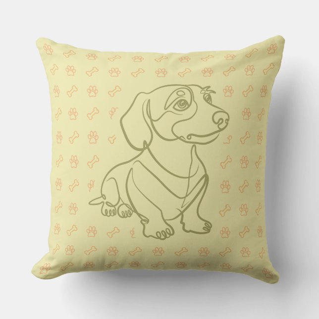 Dachshund Decorative Line Art Pattern Cushion (Front)