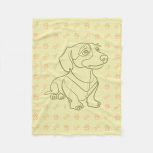 Dachshund Decorative Line Art Pattern Fleece Blanket