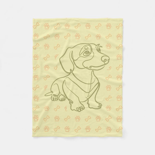 Dachshund Decorative Line Art Pattern Fleece Blanket (Front)
