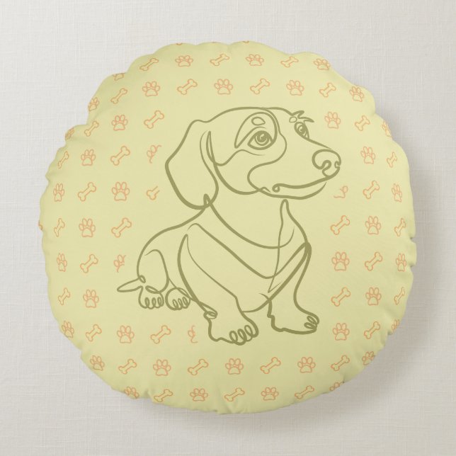 Dachshund Decorative Line Art Pattern Round Cushion (Front)