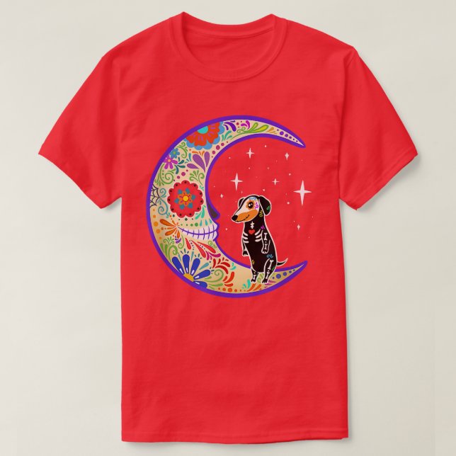 Dachshund Dia de Los Muertos Skeleton T-Shirt (Design Front)