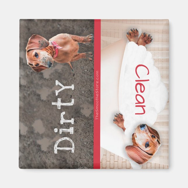 Dachshund Dishwasher Magnet Dirty Doxie Clean Red (Front)