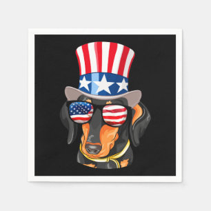 Dachshund Dog American Flag Hat Glasses Napkin