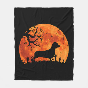 Dachshund Dog And Moon Funny Halloween Costume Fleece Blanket