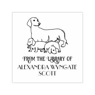 Dachshund Dog and Puppies Library Book Name Self-inking Stamp