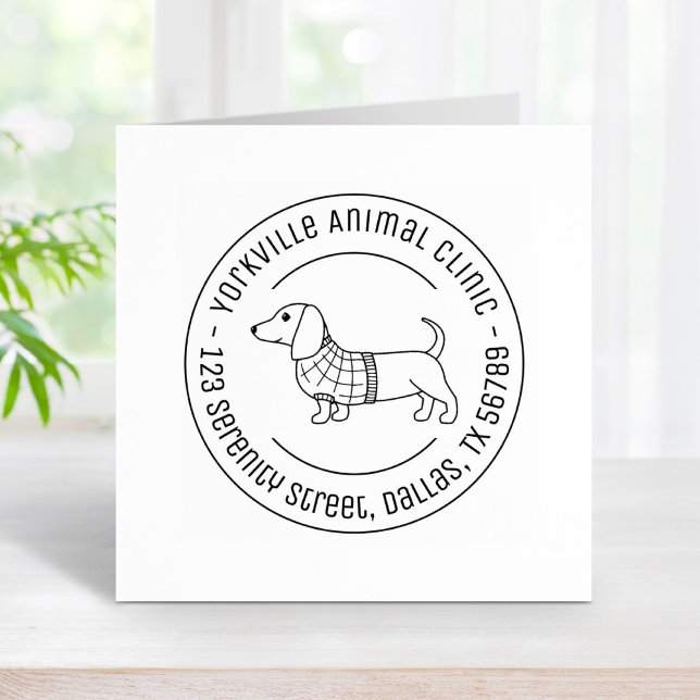 Dachshund Dog Animal Clinic Round Address Rubber Stamp (Creator Uploaded)