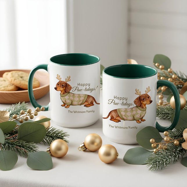 Dachshund Dog Antlers Christmas Chequered Sweater  Mug (Dachshund Dog Antlers Christmas Checkered Sweater Mug)