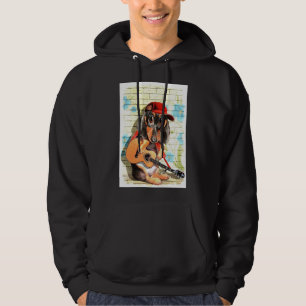 Dachshund Dog Art With Guitar And Hat Hoodie
