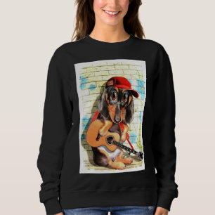 Dachshund Dog Art With Guitar And Hat Sweatshirt
