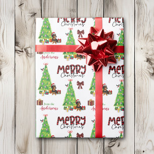Dachshund Dog, Bird and Christmas Tree Wrapping Paper