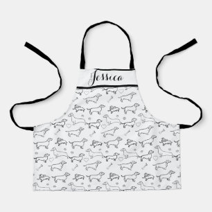 Dachshund Dog Black Puppy Doodle Pattern Kids Apron
