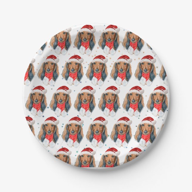 Dachshund Dog Breed Christmas Paper Plate (Front)