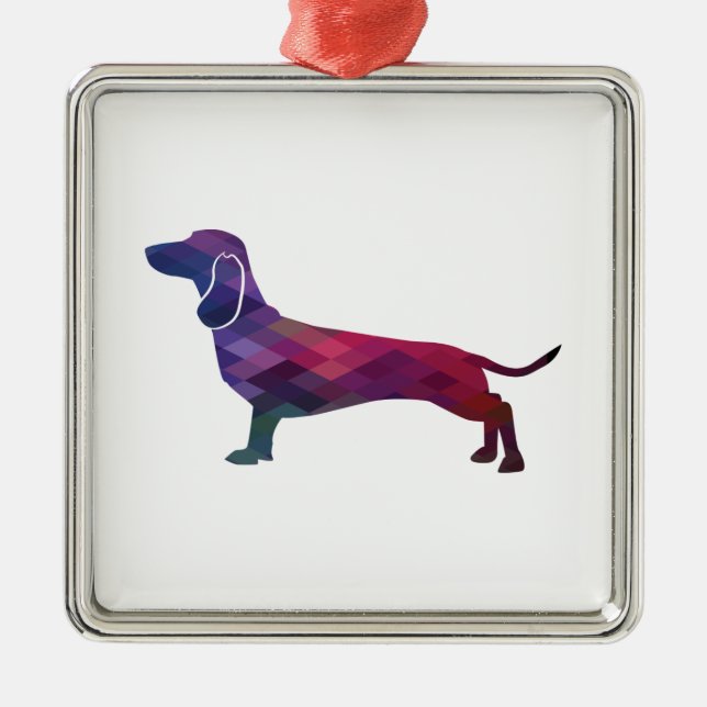 Dachshund Dog Breed Geo Silhouette Purple Metal Tree Decoration (Front)
