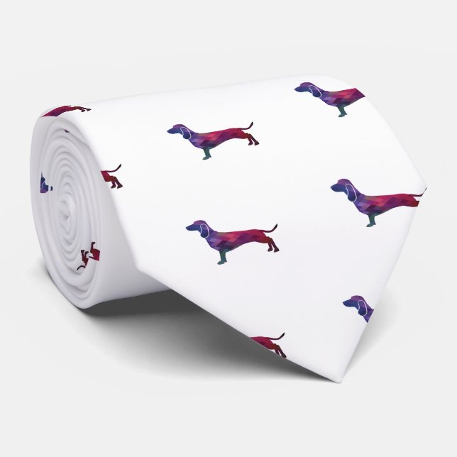 Dachshund Dog Breed Geo Silhouette Purple Tie (Rolled)