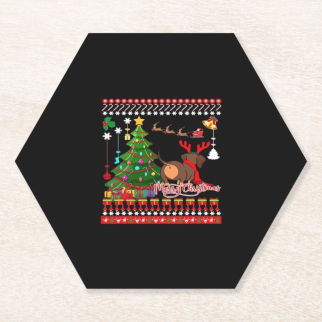 Dachshund Dog Butt Christmas Ugly Classic T-Shirt Paper Coaster (Front)