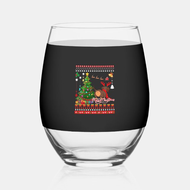 Dachshund Dog Butt Christmas Ugly Classic T-Shirt Stemless Wine Glass (Front)