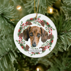 Dachshund dog ceramic tree decoration