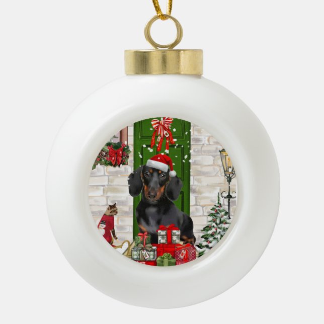 Dachshund Dog Christmas   Ceramic Ball Christmas Ornament (Front)