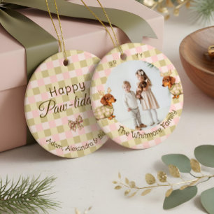 Dachshund Dog Christmas Checkered Sweater Photo Ceramic Tree Decoration