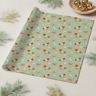 Dachshund Dog Christmas Chequerboard Sweater Bow Wrapping Paper