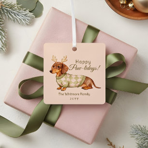 Dachshund Dog Christmas Chequered Sweater Photo Metal Tree Decoration