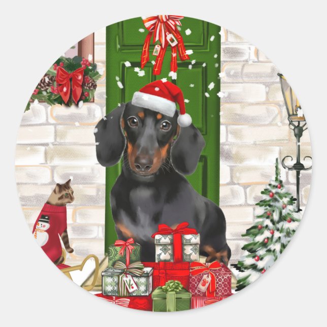 Dachshund Dog Christmas   Classic Round Sticker (Front)