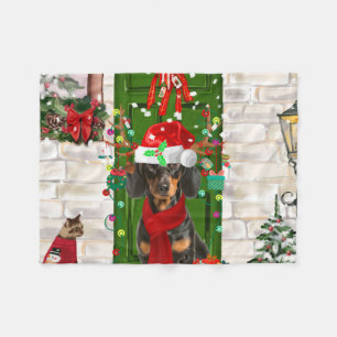 Dachshund Dog Christmas   Fleece Blanket