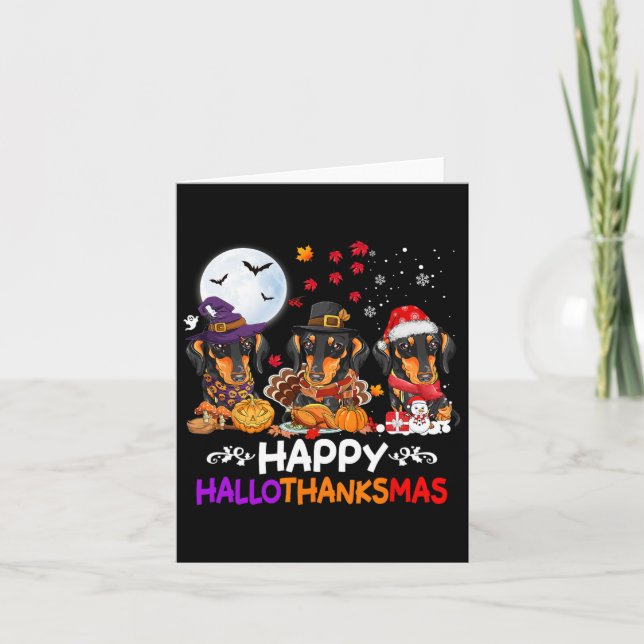 Dachshund Dog Christmas Happy Hallothankmas Thanks Card (Front)