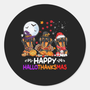 Dachshund Dog Christmas Happy Hallothankmas Thanks Classic Round Sticker