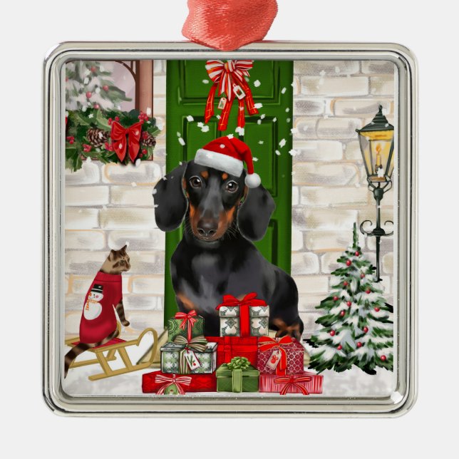 Dachshund Dog Christmas   Metal Tree Decoration (Front)
