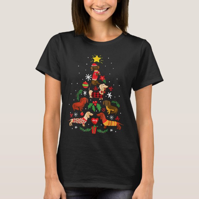 Dachshund Dog Christmas Ornament Tree Merry Christ T-Shirt (Front)