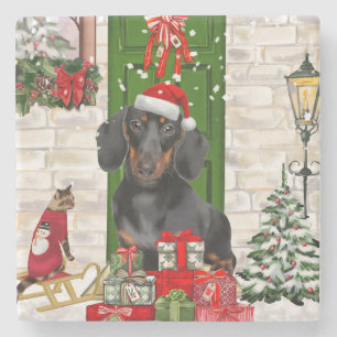 Dachshund Dog Christmas Stone Coaster