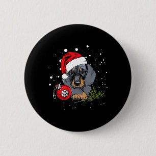 Dachshund Dog Christmas Tree Light Santa Xmas Gift 6 Cm Round Badge
