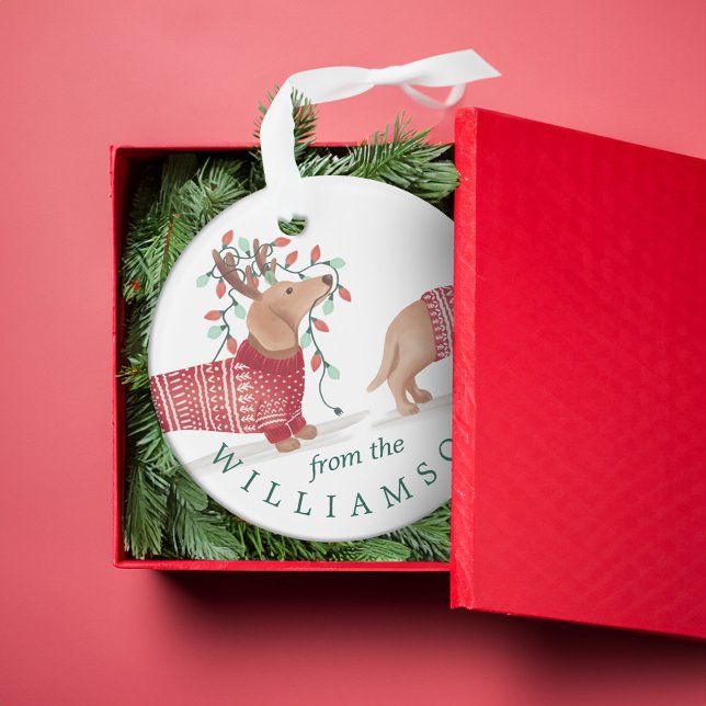 Dachshund Dog Cosy Knitted Christmas Sweater Photo Ornament (Dachshund Dog Cozy Knitted Christmas Sweater Photo Ornament)