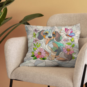 Dachshund dog  - Doxie -colourful mosaic Cushion
