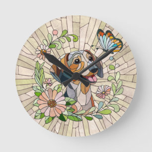 Dachshund dog  - Doxie -colourful mosaic Round Clock