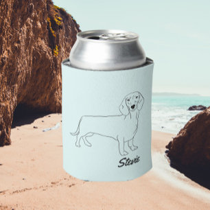 Dachshund dog drawing Can Cooler. Wiener Dog.  Cooler
