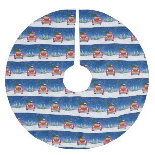 Dachshund Dog Driving Car In Snow Christmas Brushed Polyester Tree Skirt
